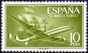 "Connie" Lockheed Constellation and Nao Sta. Maria (Columbus) - 10 ptas