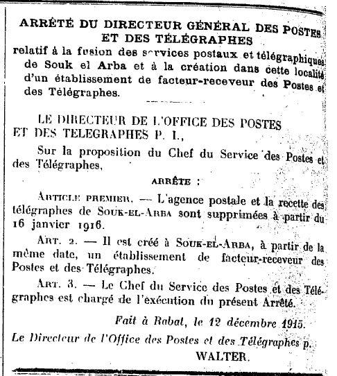Bulletin Officiel 165 - Poste de Souk-El-Arba