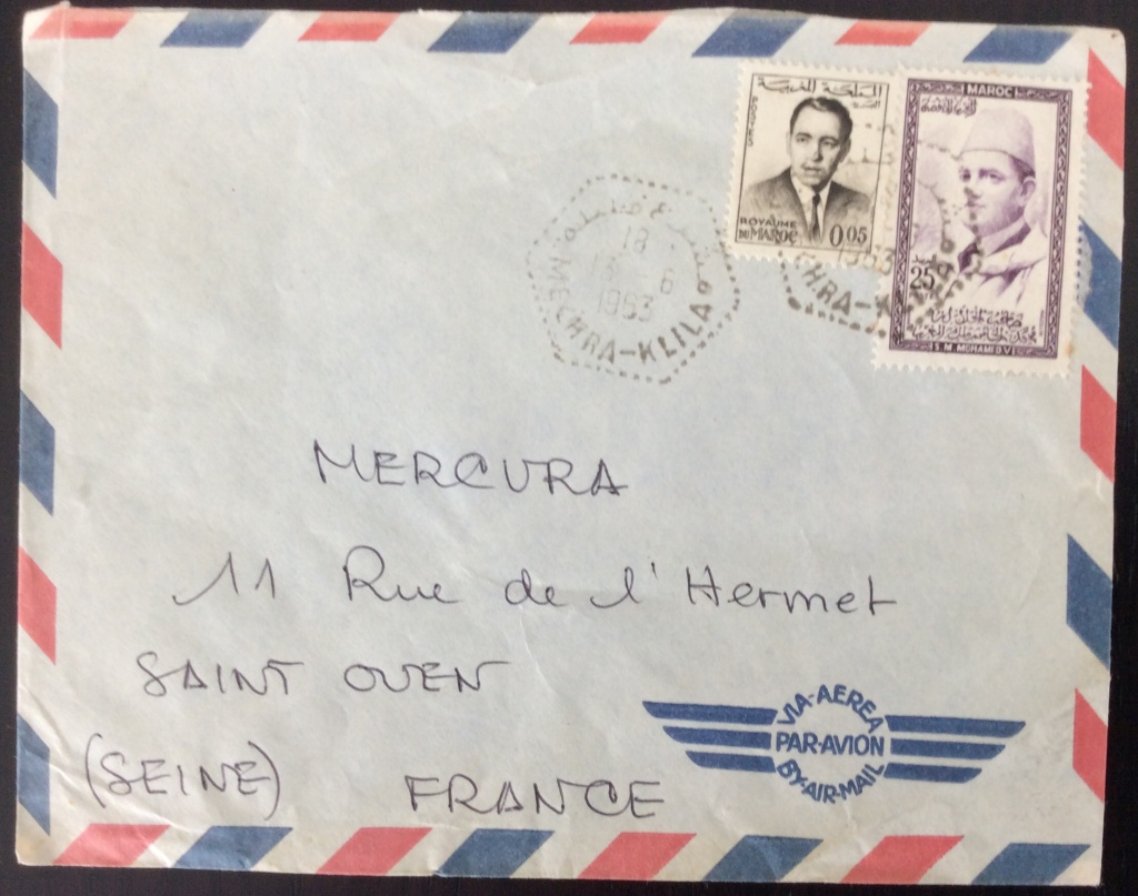 Lettre de 1963 pour la France avec affranchissement composé des 2 séries courantes et mixte en dirham et franc marocain
