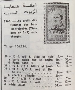 Liste des variétés de la série courante surchargée au profit des victimes des huiles frelatées (Catalogue Cotter 1983)